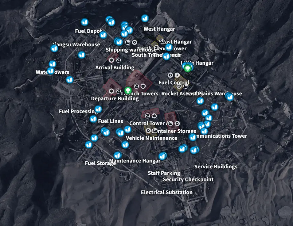 Spaceport mushroom and basket locations on Arc Raiders interactive map